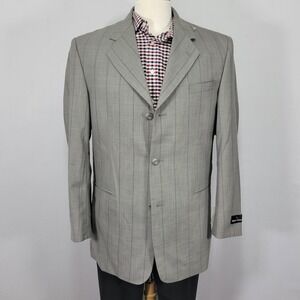 Stacy Adams‎ Men's Sport Coat Blazer Three Button Gray Plaid Super 100s Wool 40R